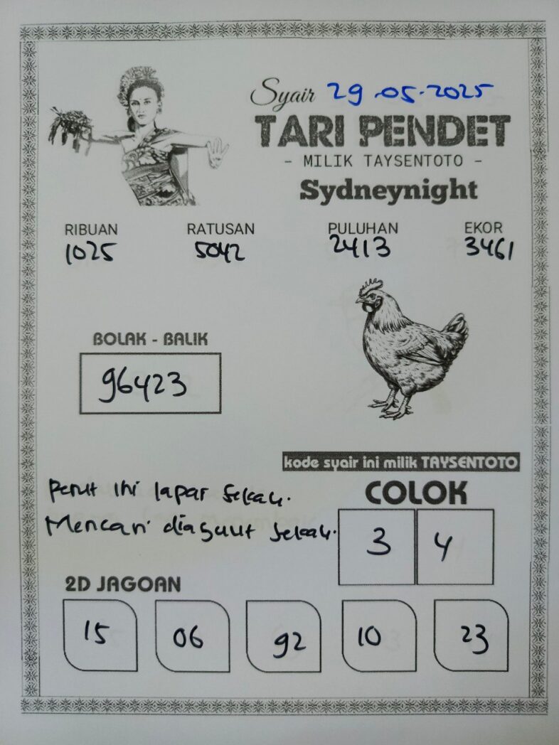 Syair Tari Pendet SydneyNight Hari ini Kamis, 29 Mei 2025