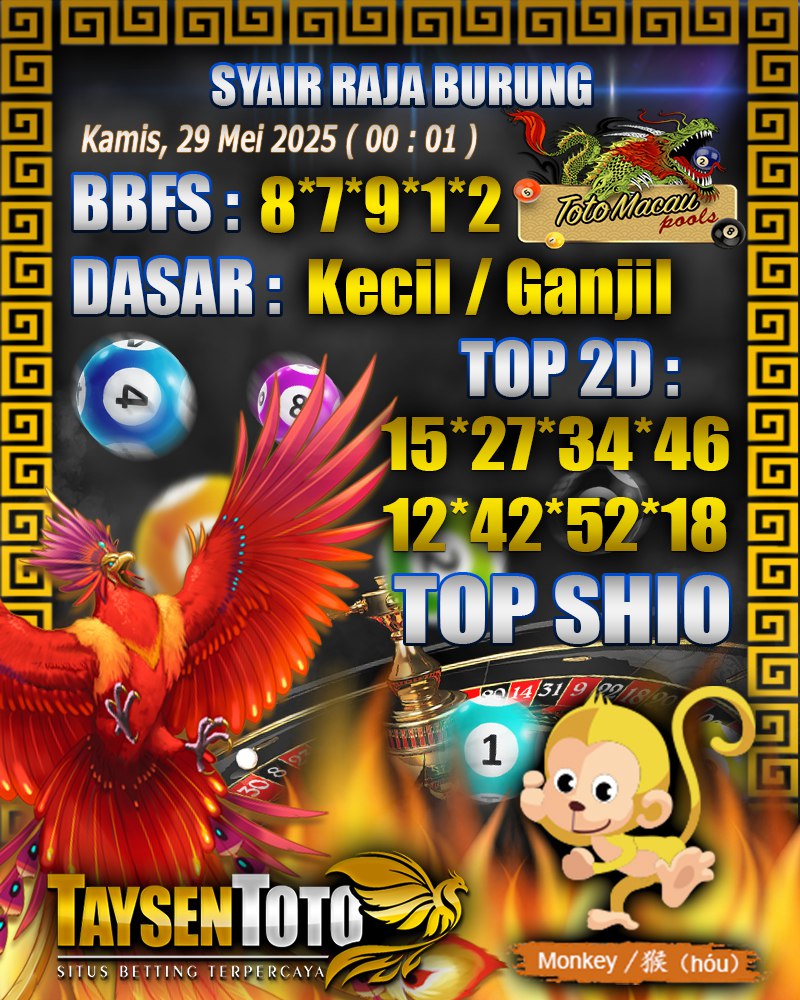Syair Raja Burung Toto Macau Hari, Kamis, 29 Mei 2025| 00 : 01 WIB