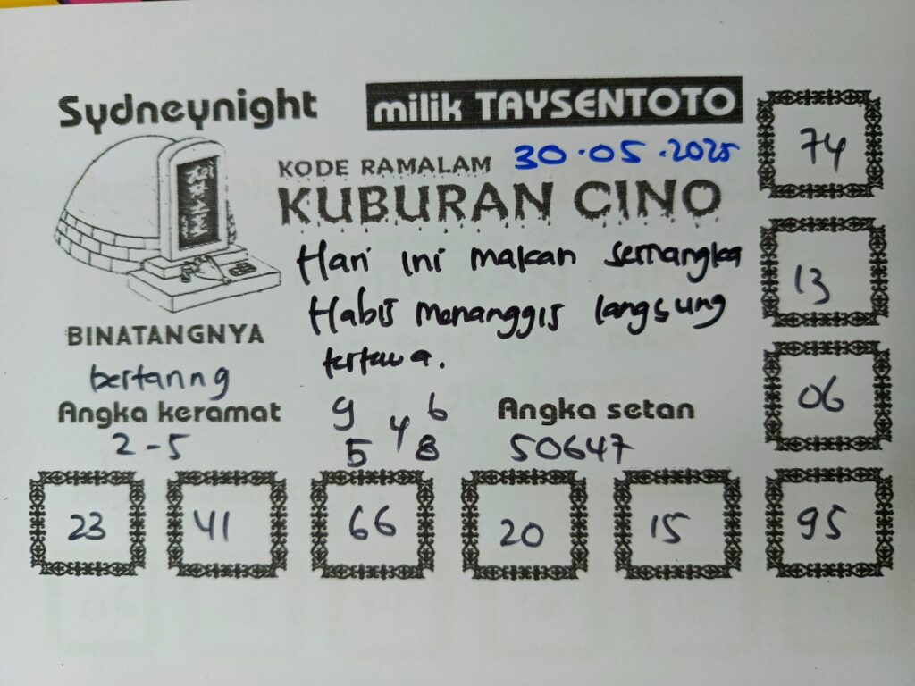 Syair Kuburan Cino SydneyNight Hari ini Jumat, 30 Mei 2025