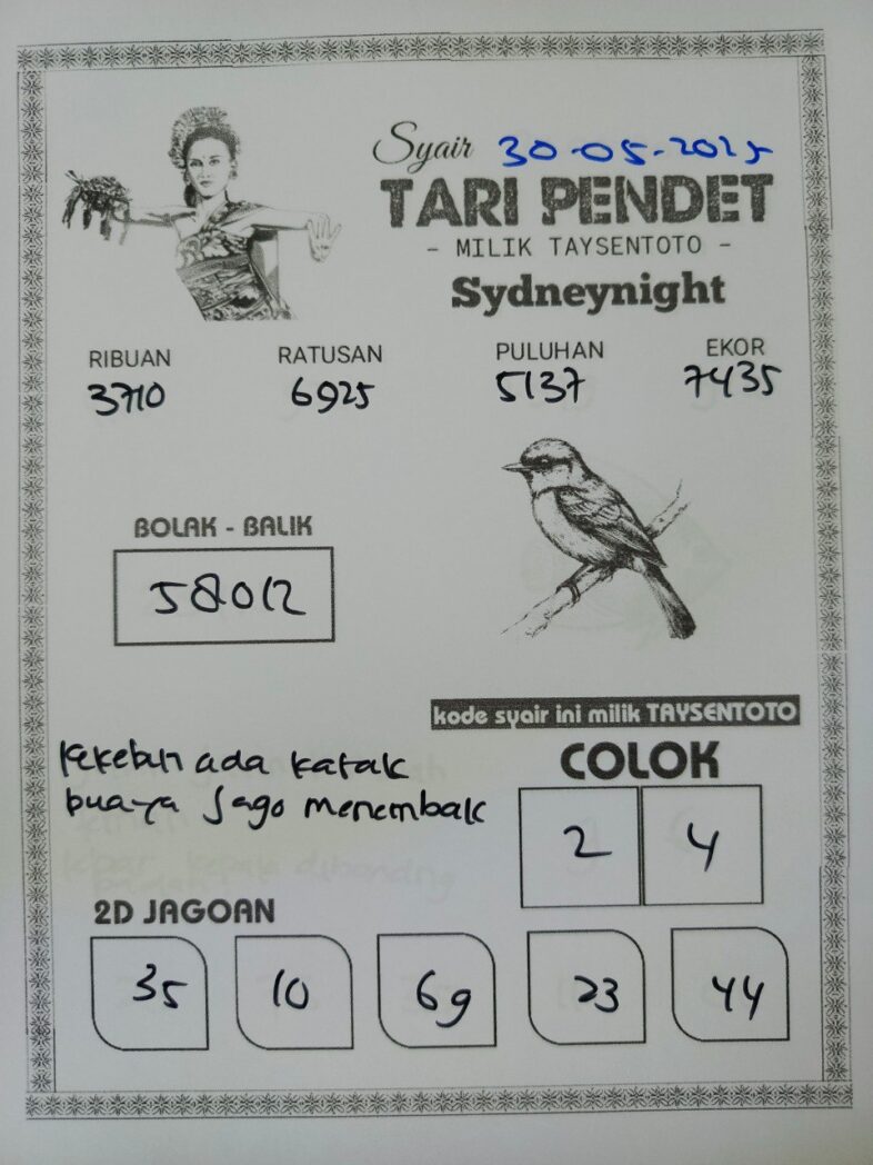 Syair Tari Pendet SydneyNight Hari ini Jumat, 30 Mei 2025
