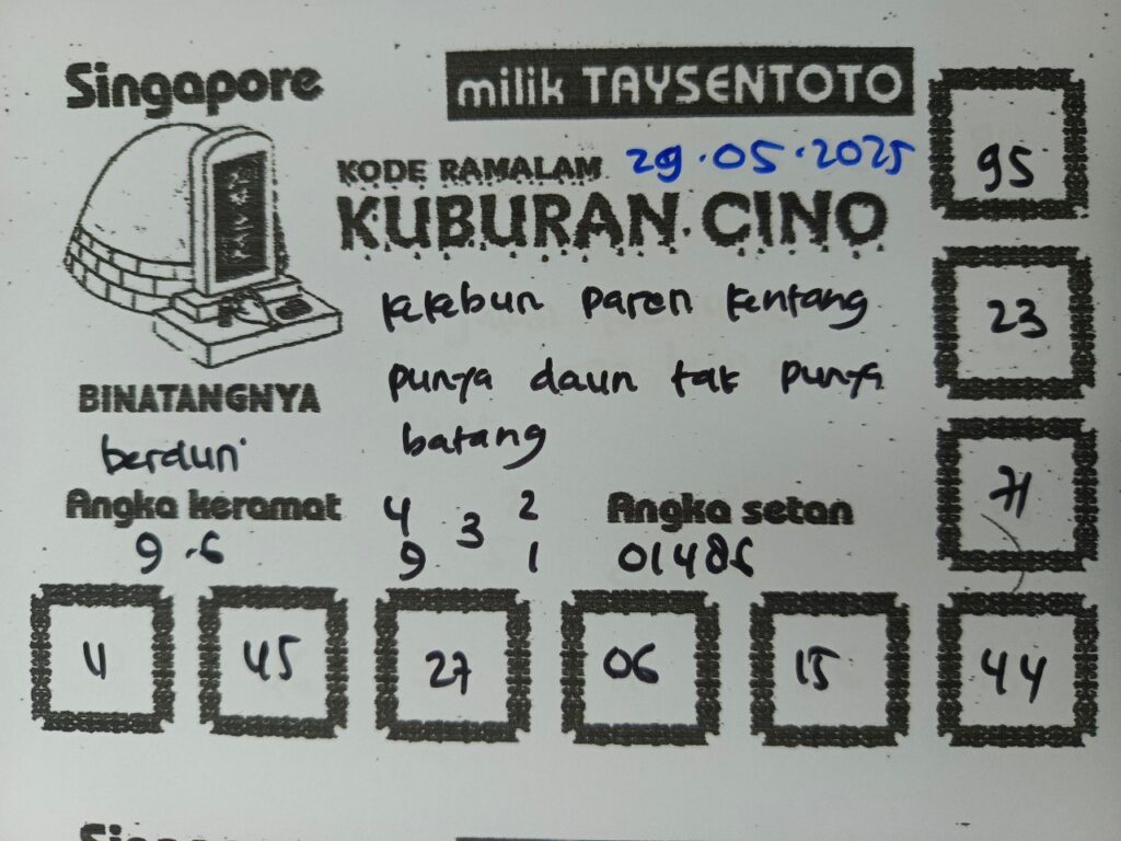 Syair Kuburan Cino SGP Hari ini Kamis, 29 Mei 2025