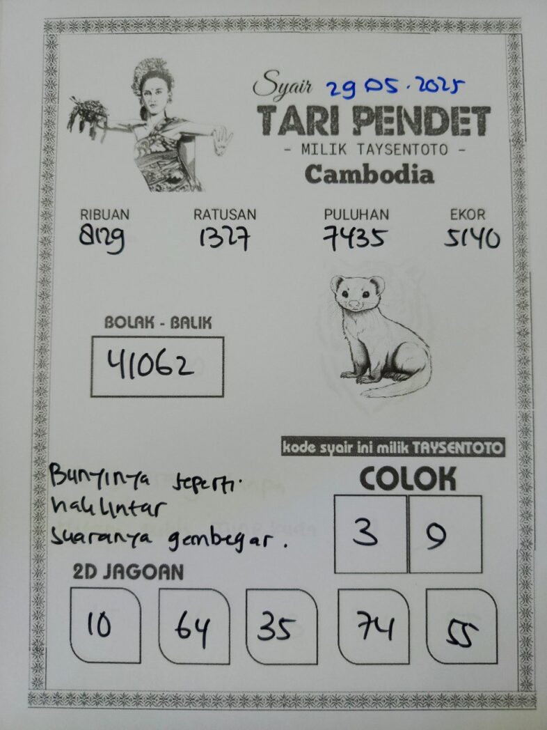 Syair Tari Pendet Cambodia Hari Ini Kamis, 29 Mei 2025