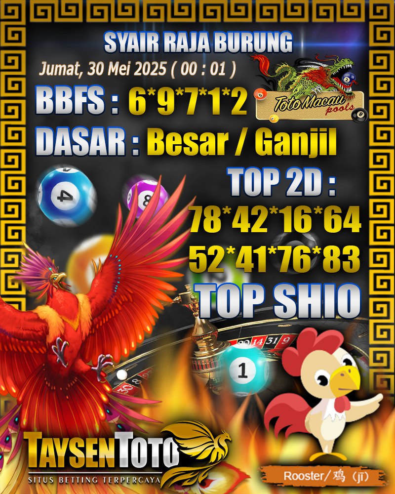 Syair Raja Burung Toto Macau Hari, Jumat, 30 Mei 2025| 00 : 01 WIB