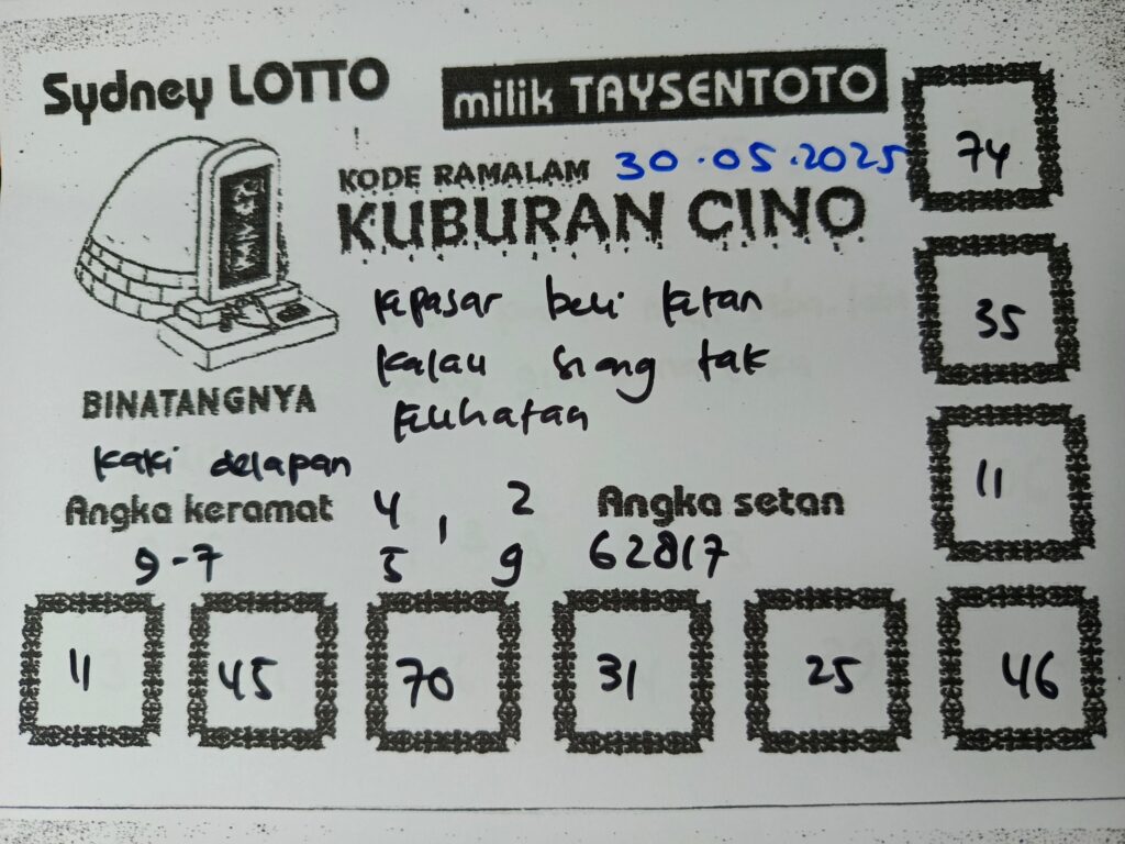 Syair Kuburan Cino Sydney Hari ini Jumat, 30 Mei 2025