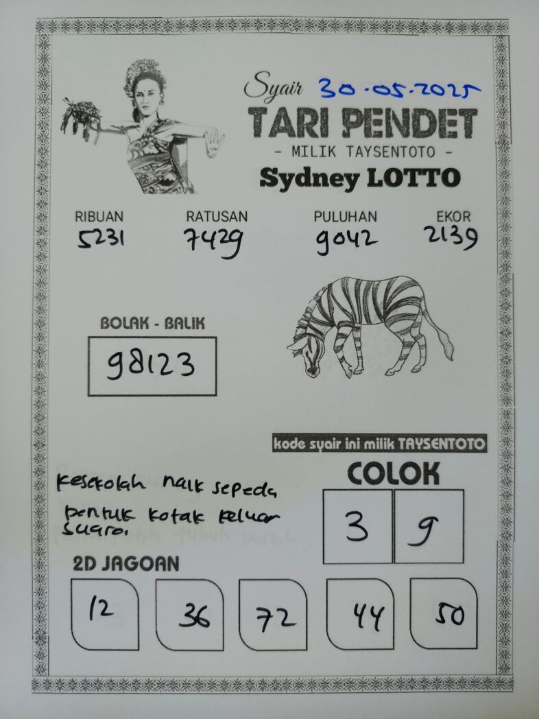 Syair Tari Pendet Sydney Hari ini Jumat, 30 Mei 2025