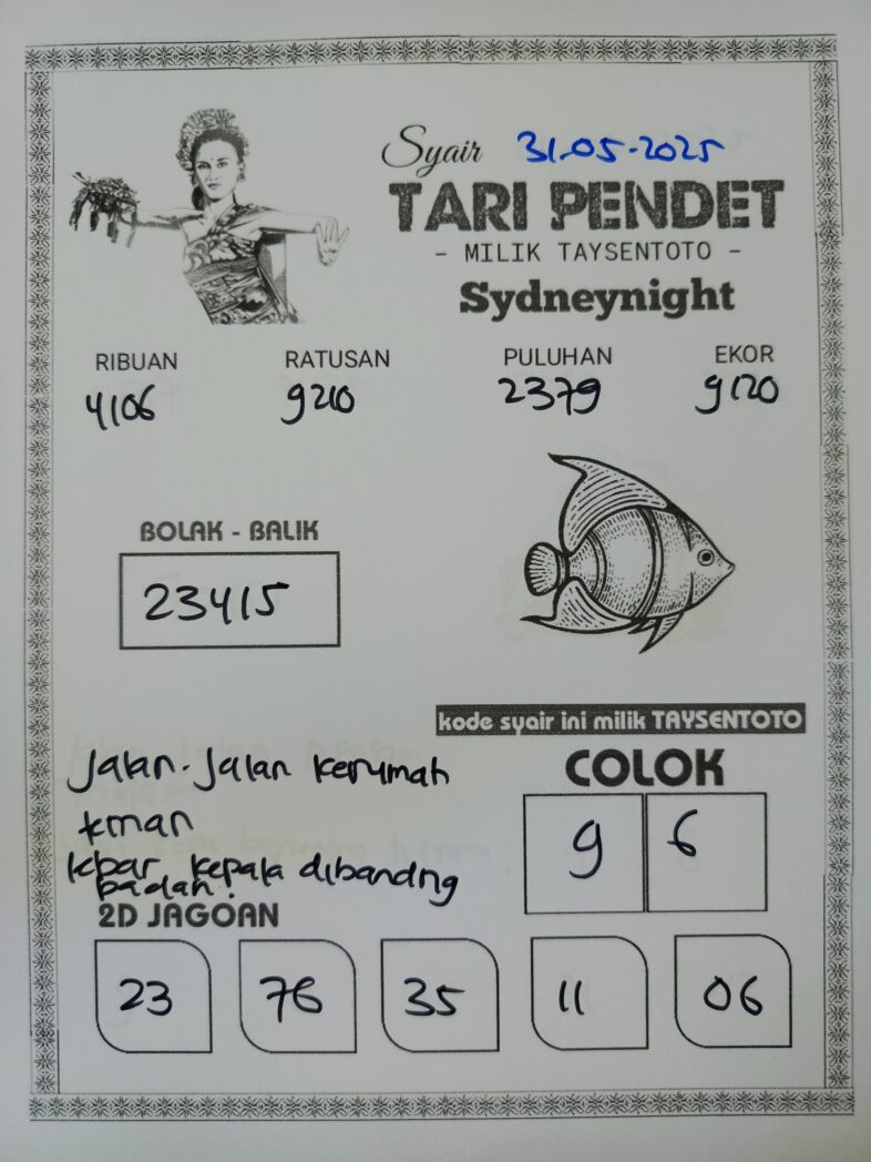 Syair Tari Pendet SydneyNight Hari ini Sabtu, 31 Mei 2025