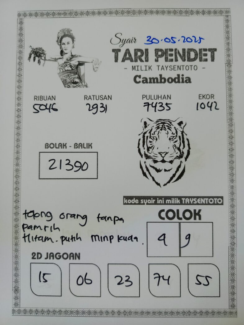 Syair Tari Pendet Cambodia Hari Ini Jumat, 30 Mei 2025