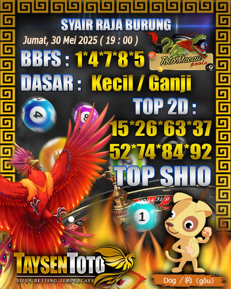 Syair Raja Burung Toto Macau Hari, Jumat, 30 Mei 2025| 19 : 00 WIB