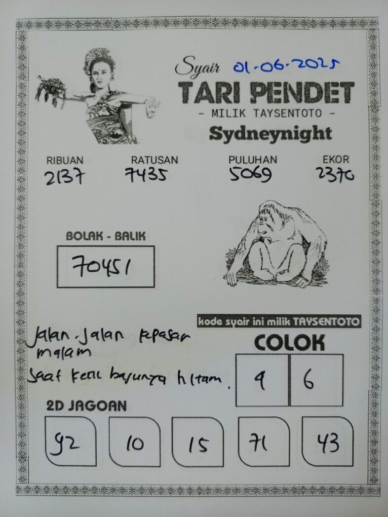 Syair Tari Pendet SydneyNight Hari ini Minggu, 01 Juni 2025