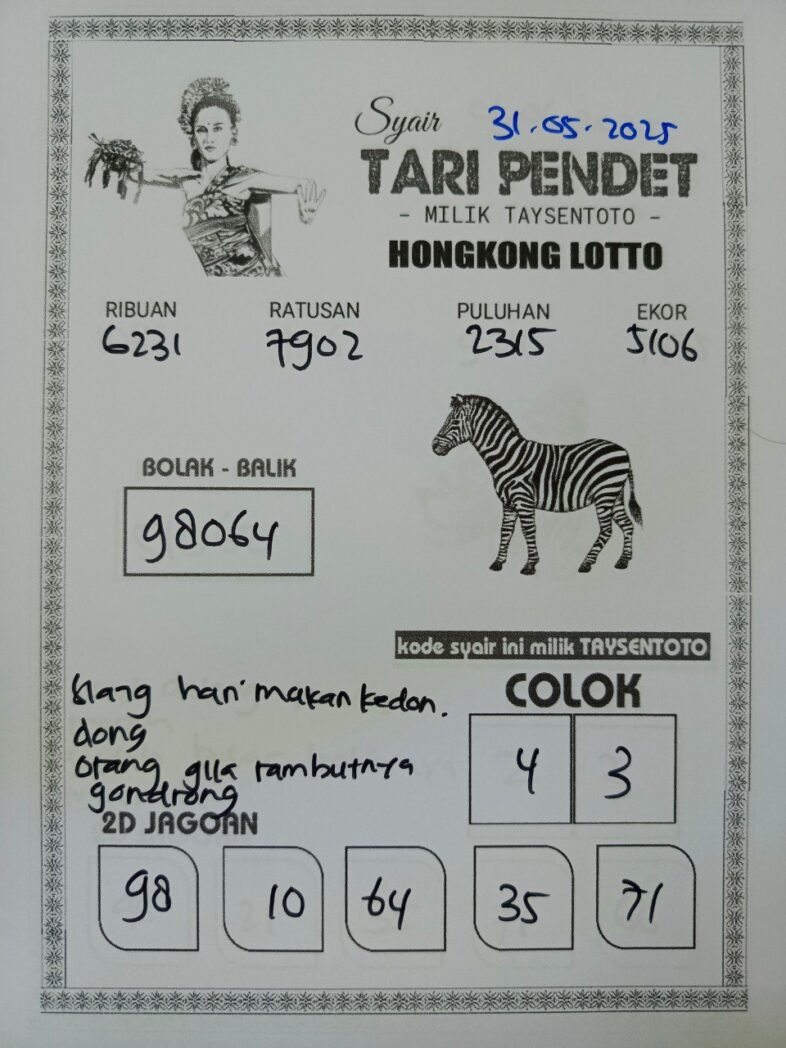 Syair Tari Pendet HK Hari Sabtu, 31 Mei 2025
