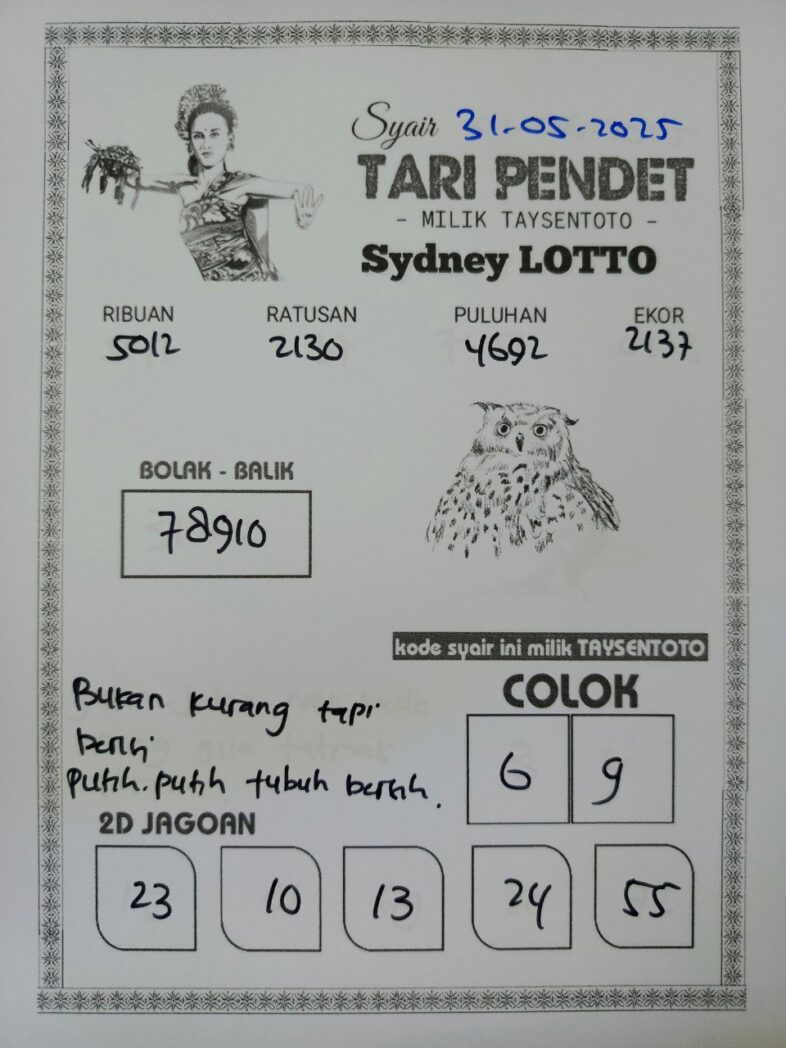 Syair Tari Pendet Sydney Hari ini Sabtu, 31 Mei 2025