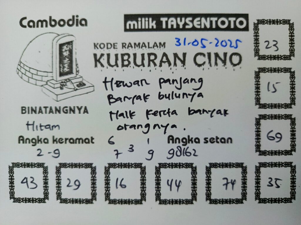 Syair Kuburan Cino  Cambodia Hari Ini Sabtu, 31 Mei 2025