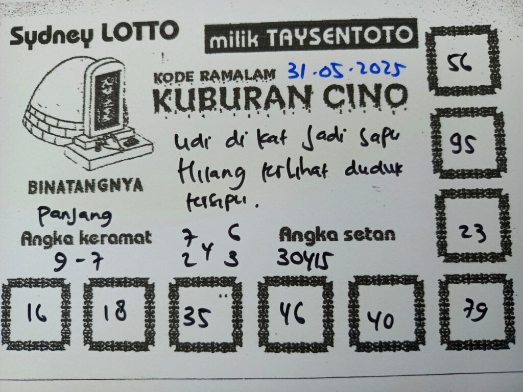 Syair Kuburan Cino Sydney Hari ini Sabtu, 31 Mei 2025