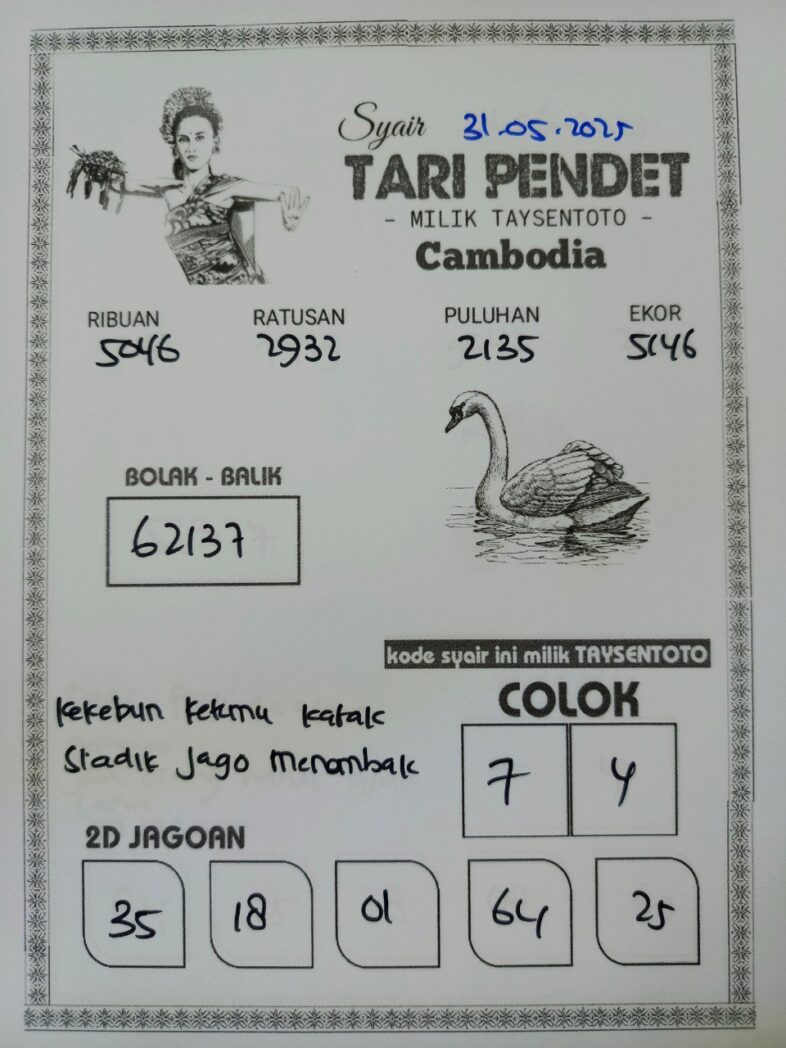 Syair Tari Pendet Cambodia Hari Ini Sabtu, 31 Mei 2025