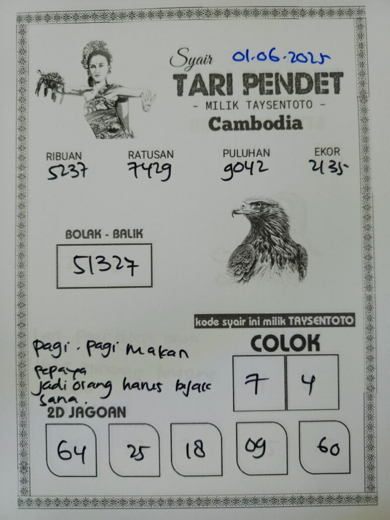 Syair Tari Pendet Cambodia Hari Ini Minggu, 01 Mei 2025