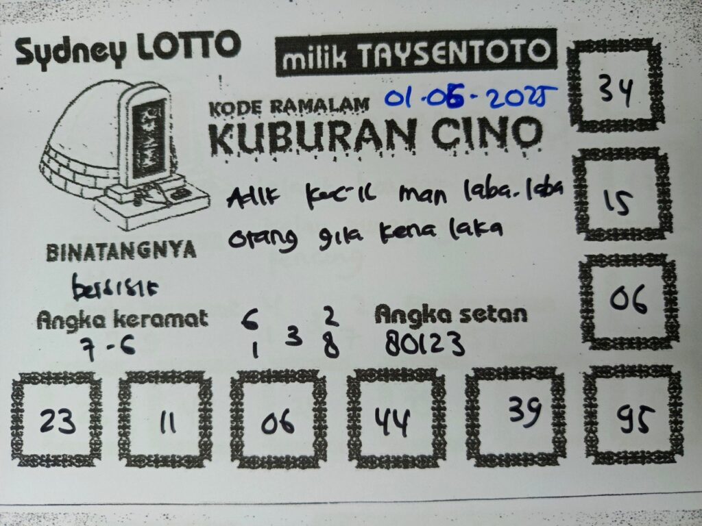 Syair Kuburan Cino Sydney Hari ini Minggu, 01 Juni 2025