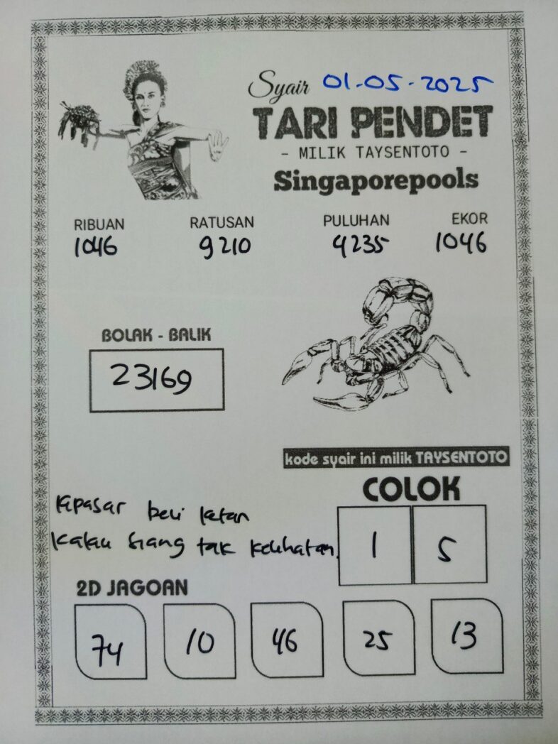 Syair Tari Pendet SGP Hari ini Minggu, 01 Juni 2025