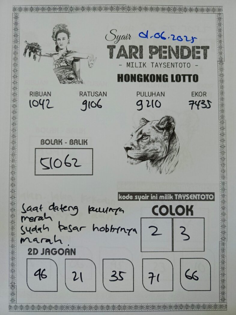 Syair Tari Pendet HK Hari Minggu, 01 Juni 2025