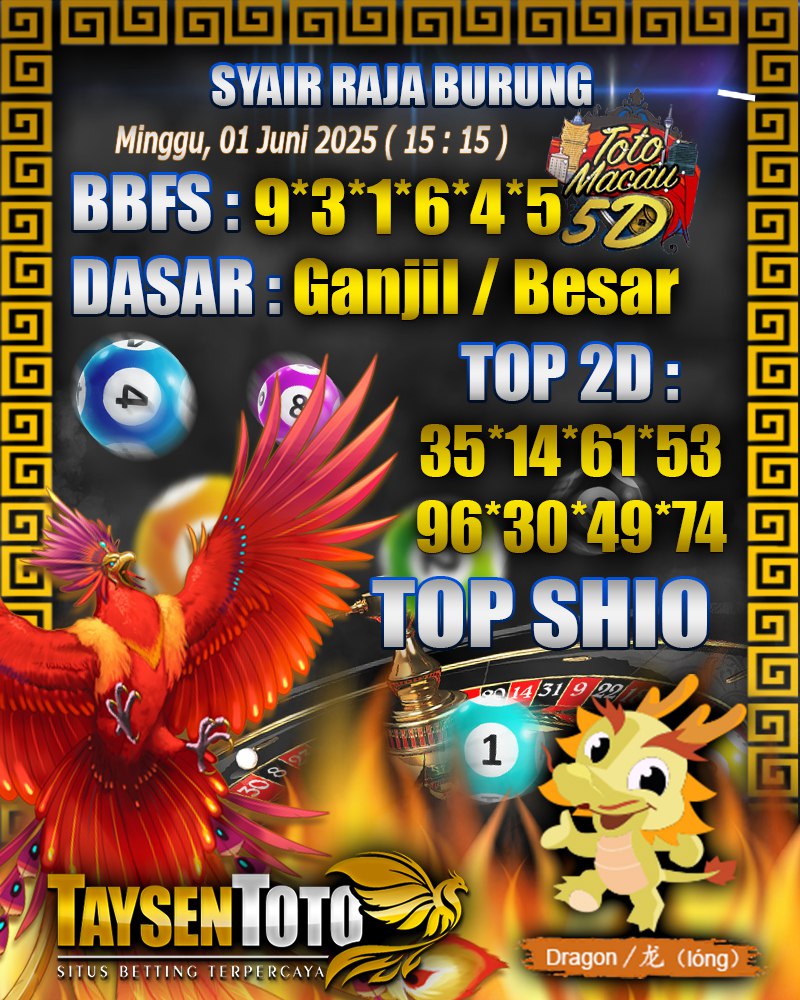 Syair Raja Burung Toto Macau 5D Hari Ini Minggu, 01 Juni 2025 | 15 : 15 WIB