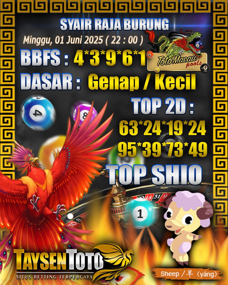 Syair Raja Burung Toto Macau Hari, Minggu, 01 Juni 2025| 22 : 00 WIB