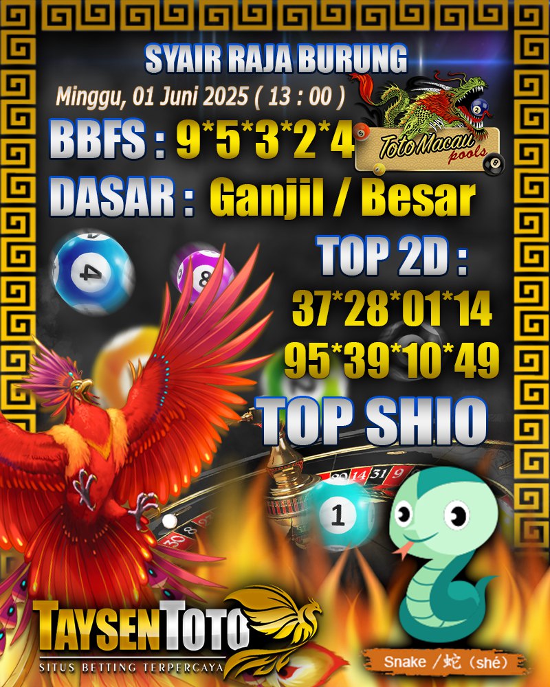 Syair Raja Burung Toto Macau Hari, Minggu, 01 Mei 2025| 13 : 00 WIB