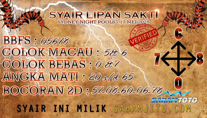 Syair Lipan Sakti SydneyNight Hari ini Sabtu, 17 Mei 2025