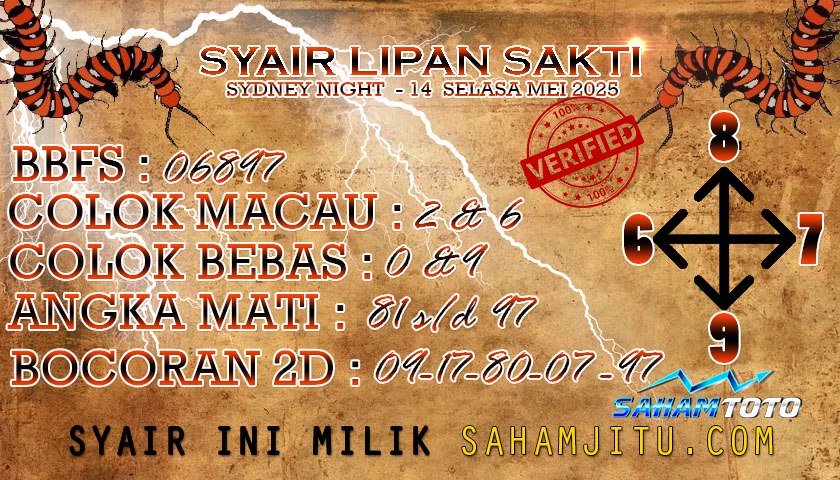Syair Lipan Sakti SydneyNight Hari ini Rabu, 14 Mei 2025