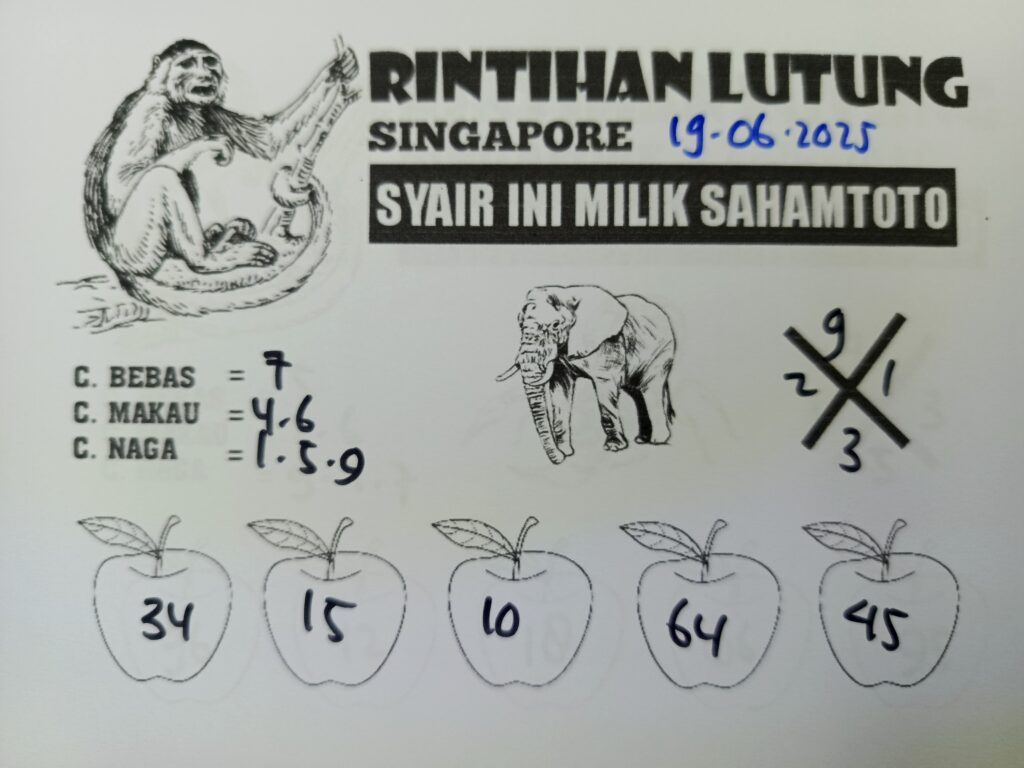 Syair RINTIHAN LUTUNG SINGAPORE Pools Hari ini Kamis 19 Juni 2025