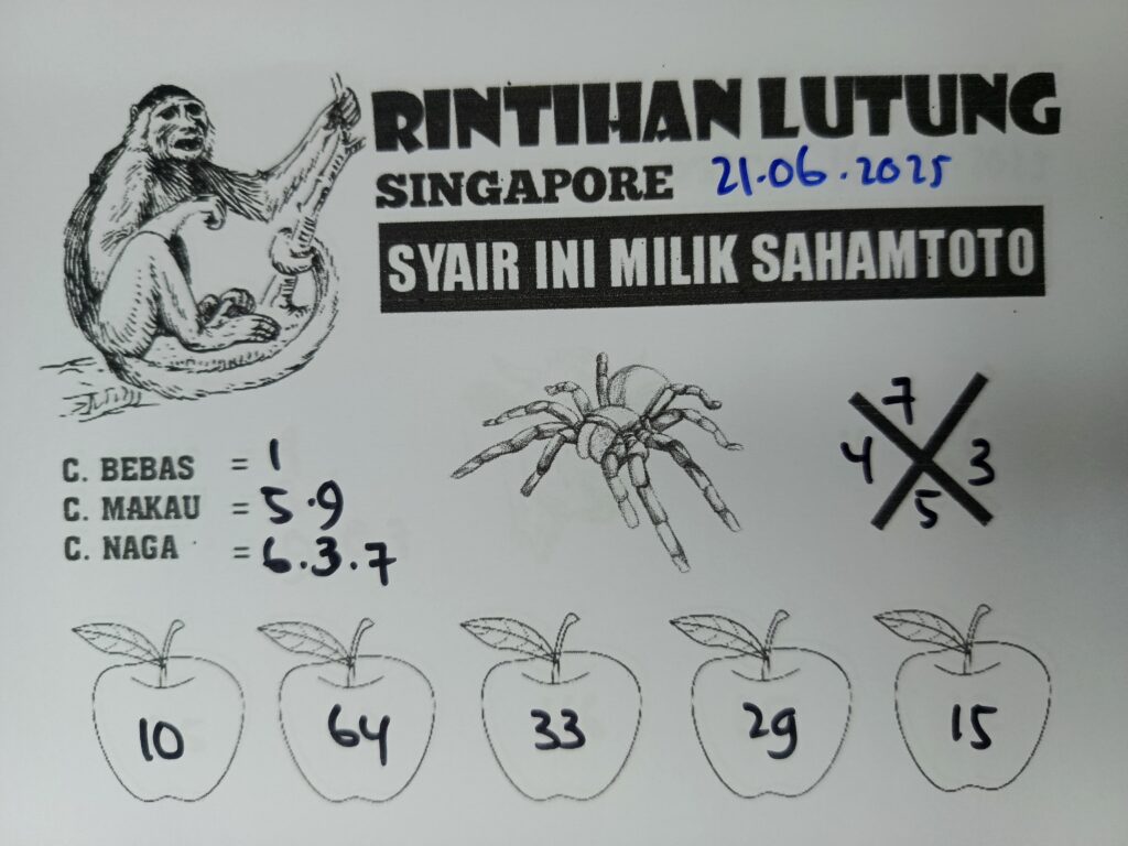 Syair RINTIHAN LUTUNG SINGAPORE Pools Hari ini Sabtu 21 Juni 2025