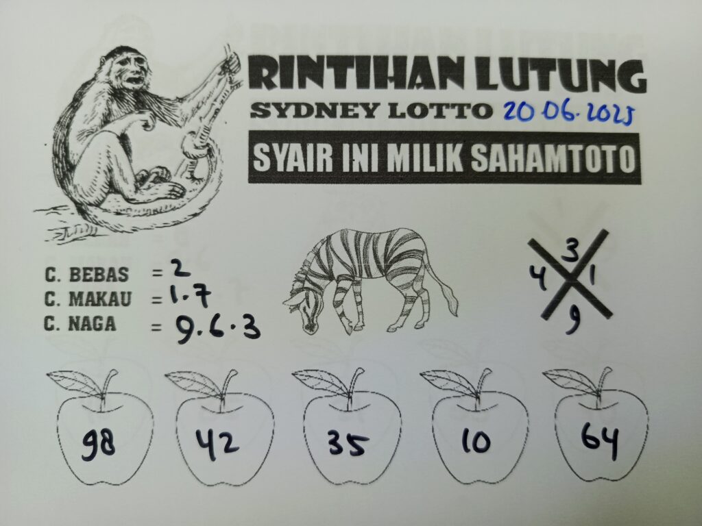 Syair RINTIHAN LUTUNG SYDNEY LOTTO Hari ini Jumat 20 Juni 2025