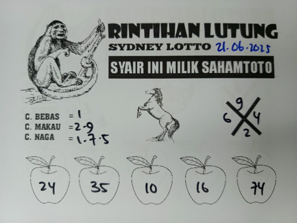 Syair RINTIHAN LUTUNG SYDNEY LOTTO Hari ini Sabtu 21 Juni 2025