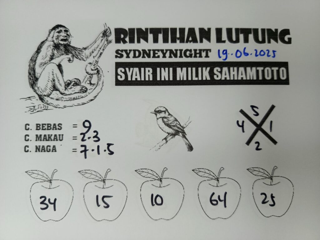 Syair RINTIHAN LUTUNG SydneyNight Hari ini Kamis, 19 Juni 2025