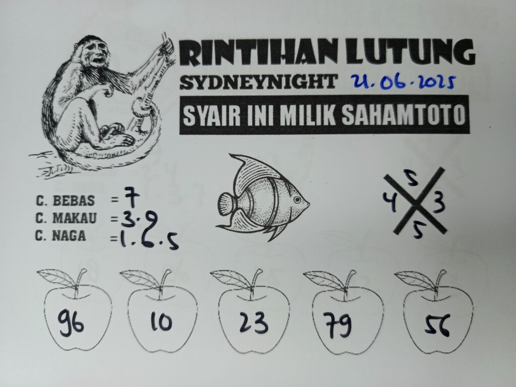 Syair RINTIHAN LUTUNG SydneyNight Hari ini Sabtu, 21 Juni 2025
