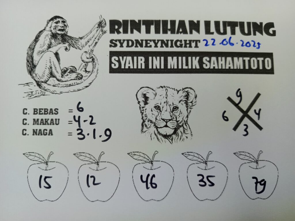 Syair RINTIHAN LUTUNG SydneyNight Hari ini Minggu, 22 Juni 2025