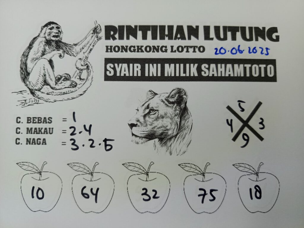 Syair RINTIHAN LUTUNG HONGKONG LOTTO Hari ini Jumat 20 Juni 2025