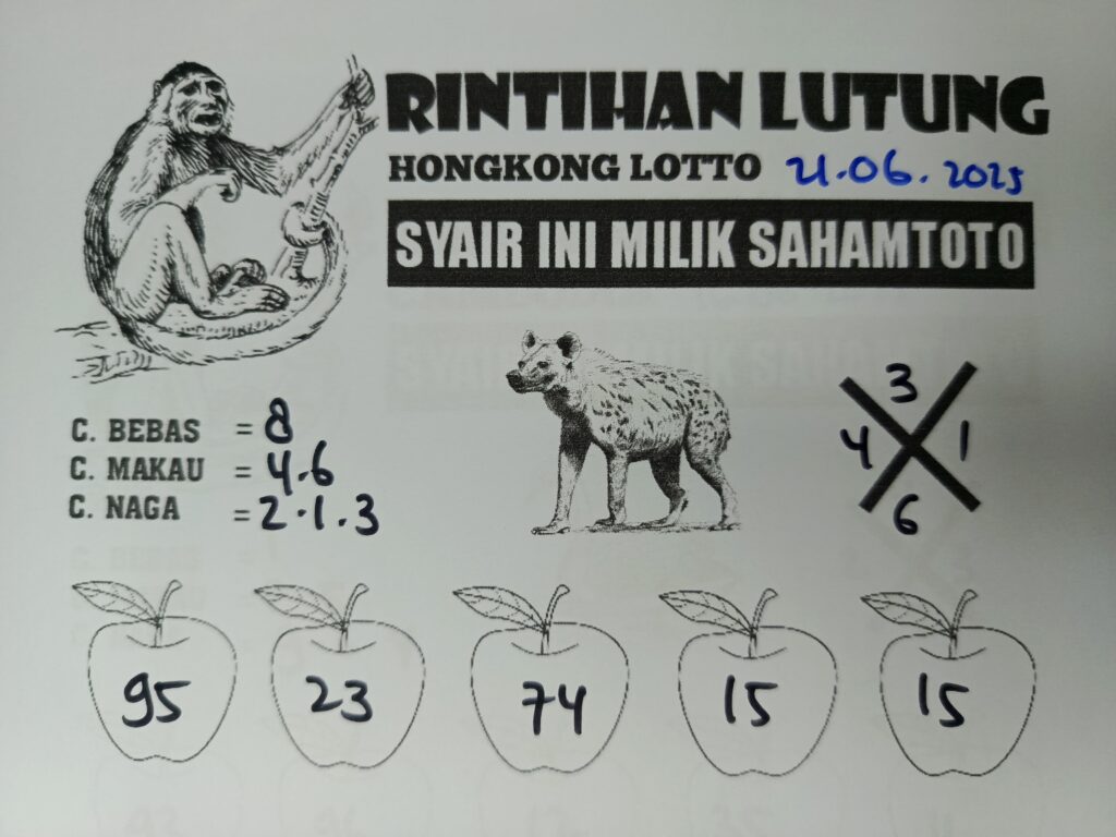 Syair RINTIHAN LUTUNG HONGKONG LOTTO Hari ini Sabtu 21 Juni 2025