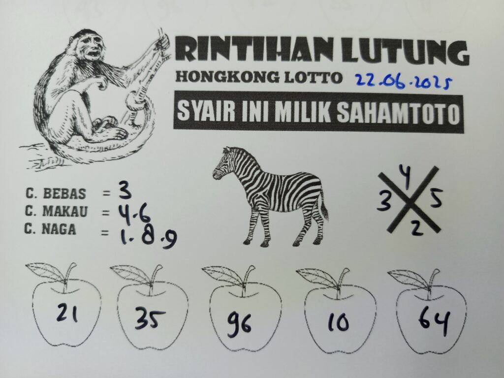 Syair RINTIHAN LUTUNG HONGKONG LOTTO Hari ini Minggu, 22 Juni 2025