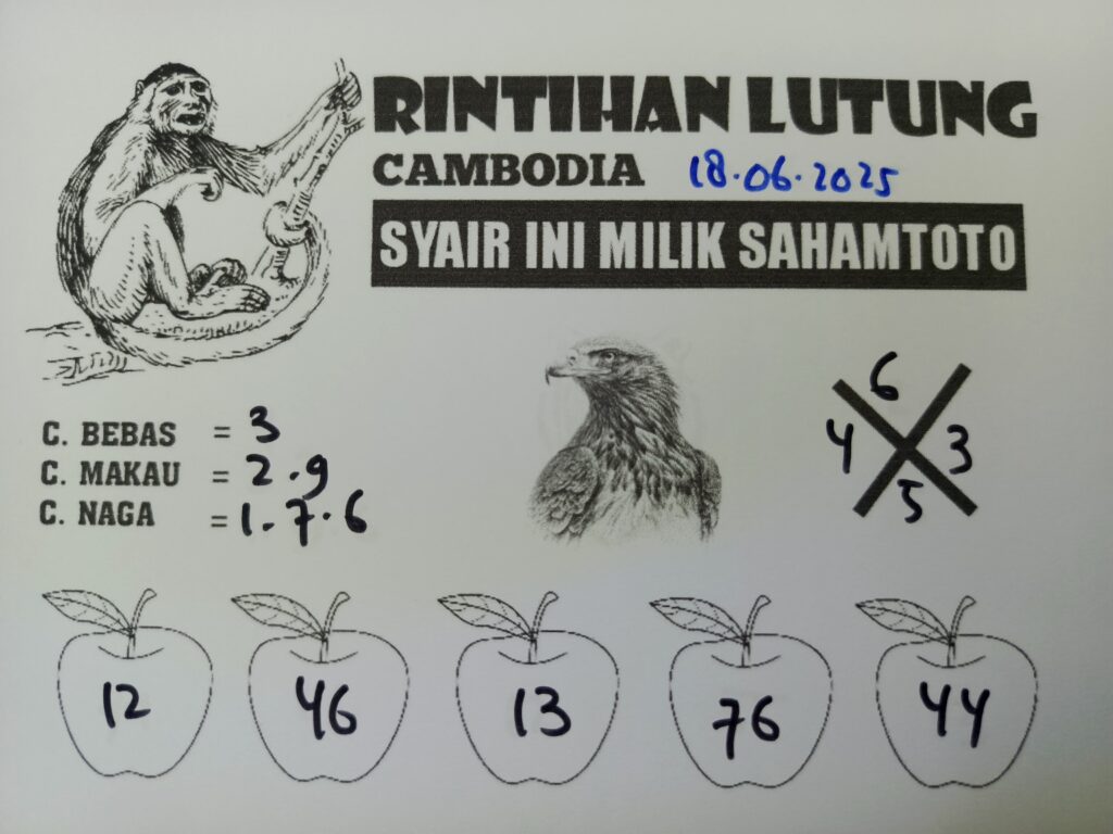 Syair RINTIHAN LUTUNG Cambodia Pools Hari ini Rabu 18 Juni 2025
