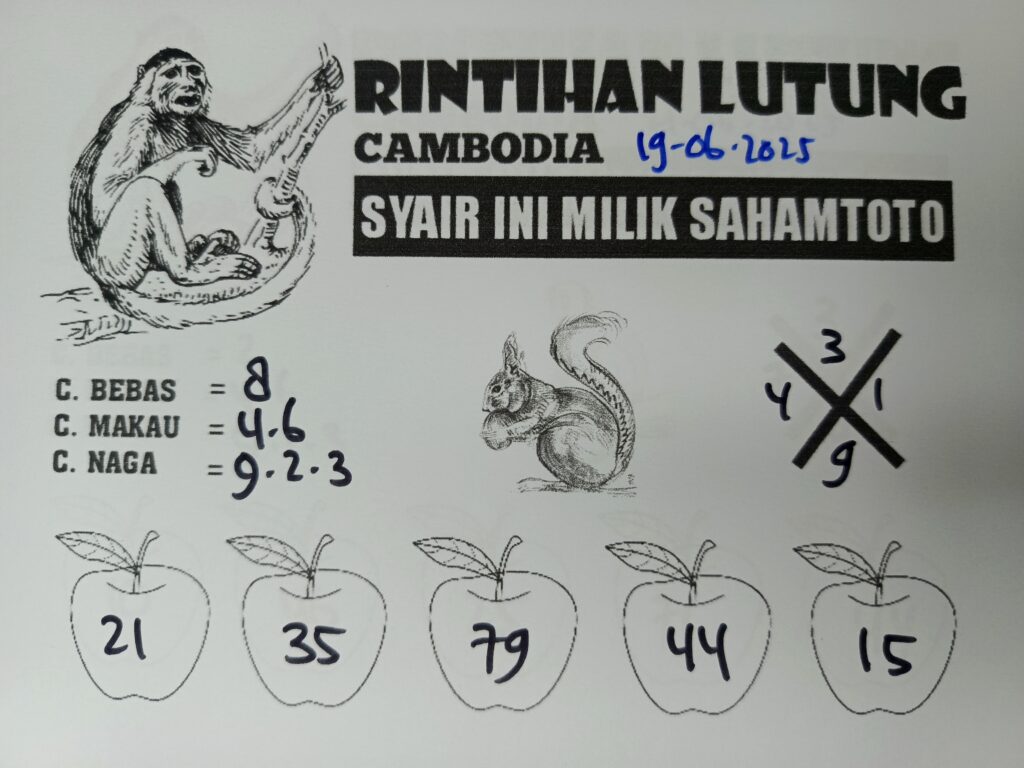 Syair RINTIHAN LUTUNG Cambodia Pools Hari ini Kamis 19 Juni 2025
