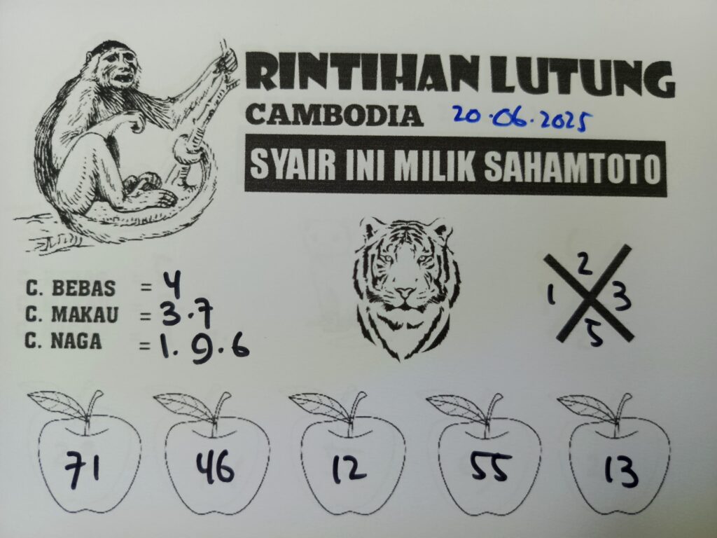 Syair RINTIHAN LUTUNG Cambodia Pools Hari ini Jumat 20 Juni 2025
