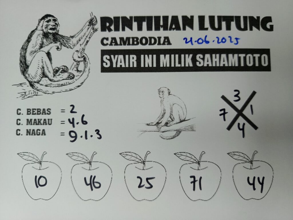 Syair RINTIHAN LUTUNG Cambodia Pools Hari ini Sabtu 22 Juni 2025