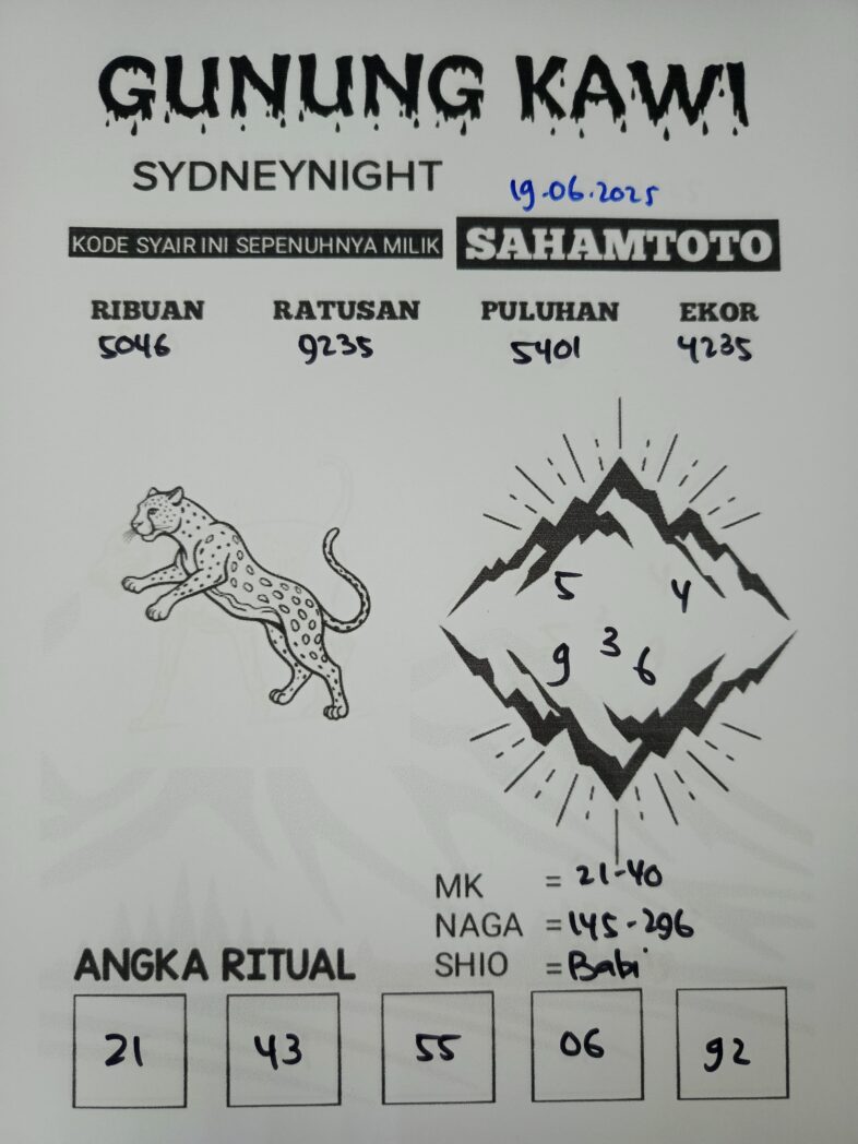 Syair Gunung Kawi SydneyNight Hari ini Kamis, 19 Juni 2025