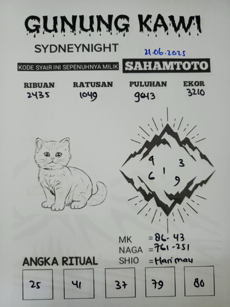 Syair Gunung Kawi SydneyNight Hari ini Sabtu, 21 Juni 2025