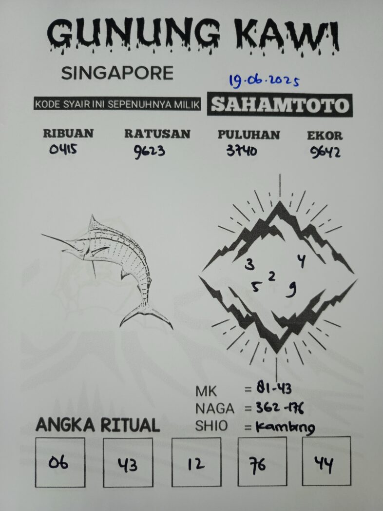 Syair Gunung Kawi SINGAPORE Pools Hari ini Kamis 19 Juni 2025