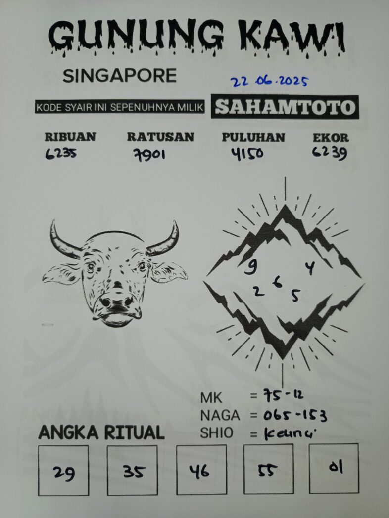 Syair Gunung Kawi SINGAPORE Pools Hari ini Minggu, 22 Juni 2025