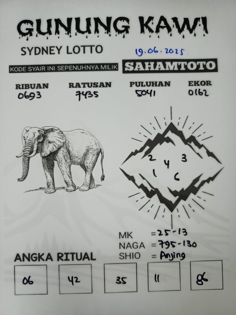 Syair Gunung Kawi SYDNEY LOTTO Hari ini Kamis 19 Juni 2025