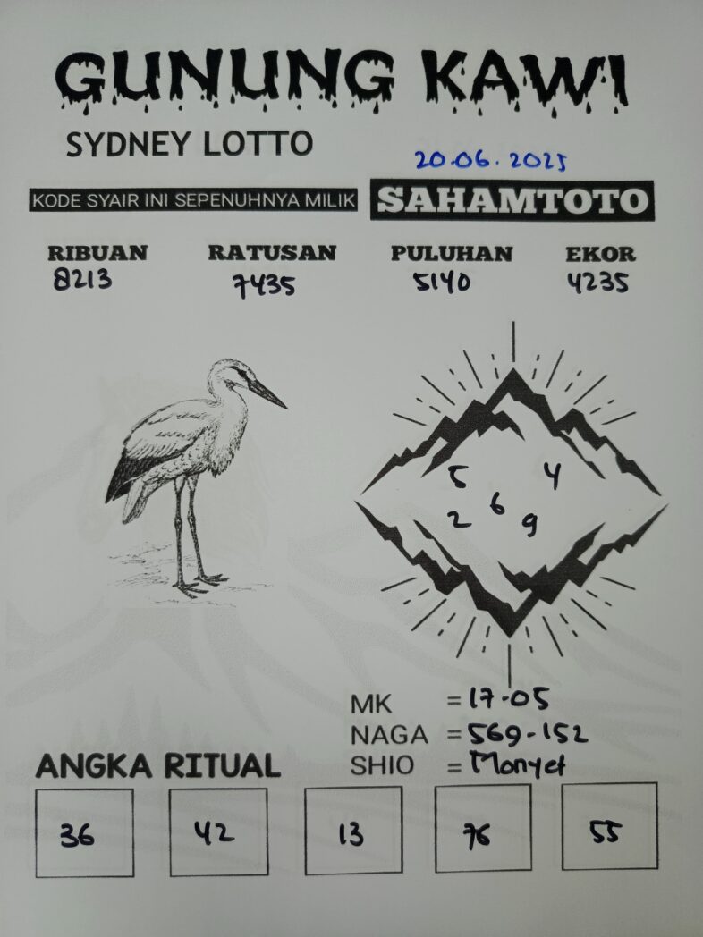 Syair Gunung Kawi SYDNEY LOTTO Hari ini Jumat 20 Juni 2025