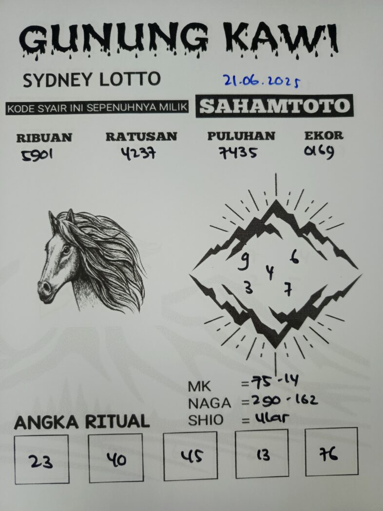 Syair Gunung Kawi SYDNEY LOTTO Hari ini Sabtu 21 Juni 2025