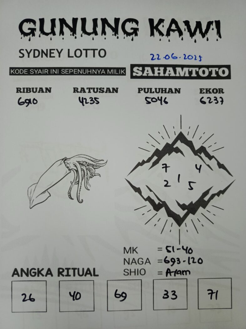 Syair Gunung Kawi SYDNEY LOTTO Hari ini Minggu, 22 Juni 2025