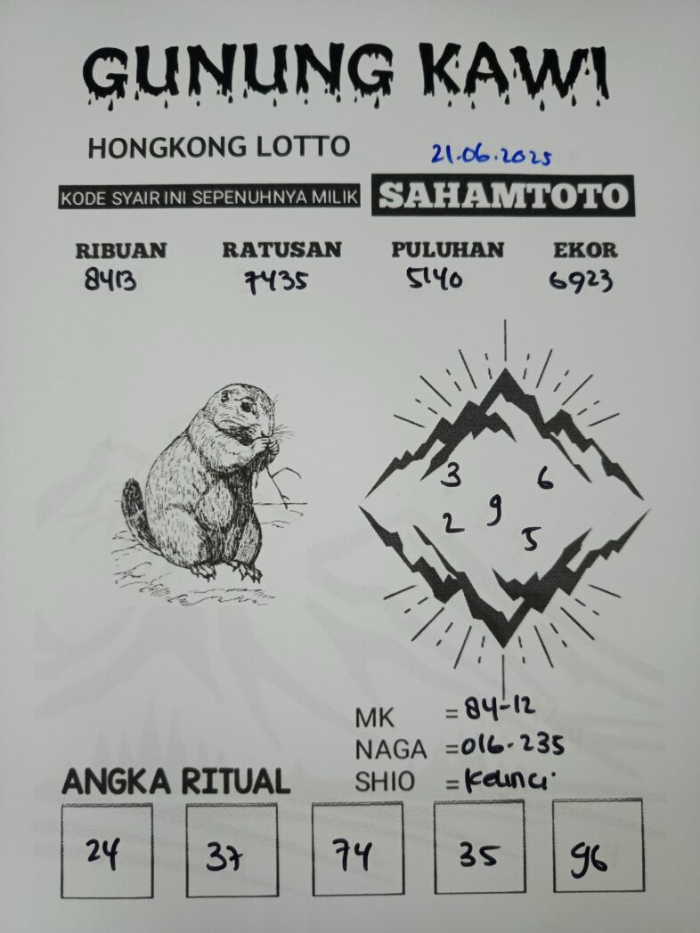 Syair Gunung Kawi HONGKONG LOTTO Hari ini Sabtu 21 Juni 2025